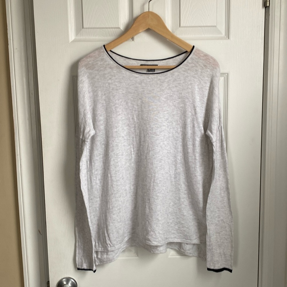 Vince cotton split hem high-low light gray crewneck lightweight sweater size XS